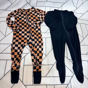 Bums & Roses Guisby Footie Sleepers 3-6 Months Black Orange Checkered Bamboo Set